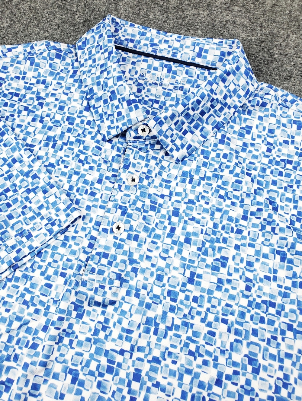 Maelreg Golf Polo Shirt XL Performance Stretch Blue Geometric Print Short Sleeve - Picture 9 of 9